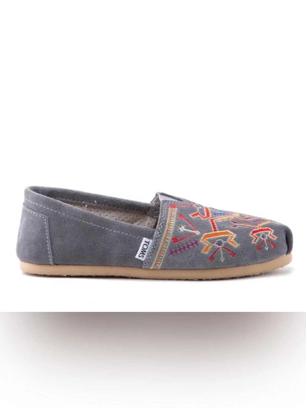 TOMS Grey Suede Tribal Geometric Embroidered Alpargata Moccasins Womens size 8